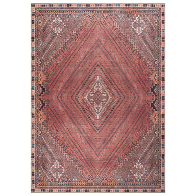 Washable Non-Slip 10x14 Rug - Red / Multicolor Traditional Bordered Area Rug