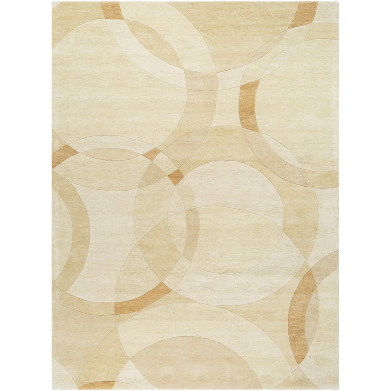 Tapis géométrique en laine touffeté à la main Buda perle / brun clair, Rectangle 9 pi x 12 pi