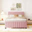 Lit plateforme double en velours avec lit gigogne double, rose-1254815000