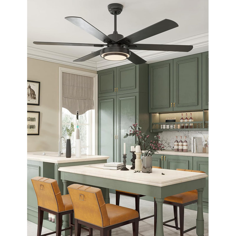 Ceiling Fans With Lights And Remote Control, 62 Inch, 6 Speeds Reversible DC Motor, 3 Color Dimmable Light, Timer, Noiseless, Black, 6 Blades