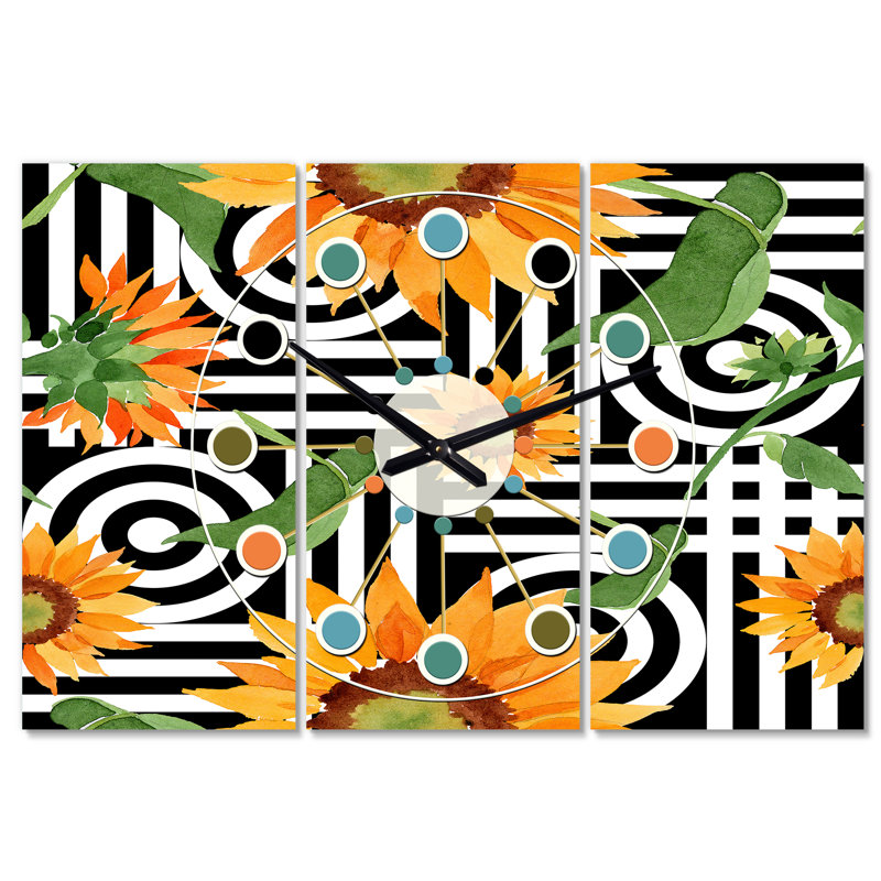 Très grande horloge murale florale botanique ii Mid-Century