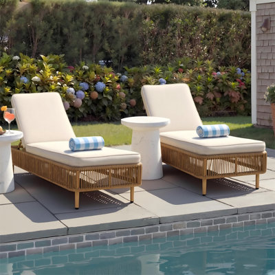 Outdoor Chaise Lounge With Cushion And 5 Ajustable Backrest, Set Of 2
