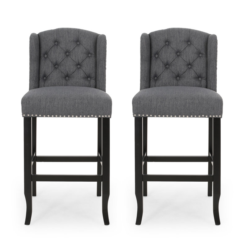 Fabric Tufted Wingback 31 Inch Counter Stools, Charcoal, Bar Stool (31" Seat Height)