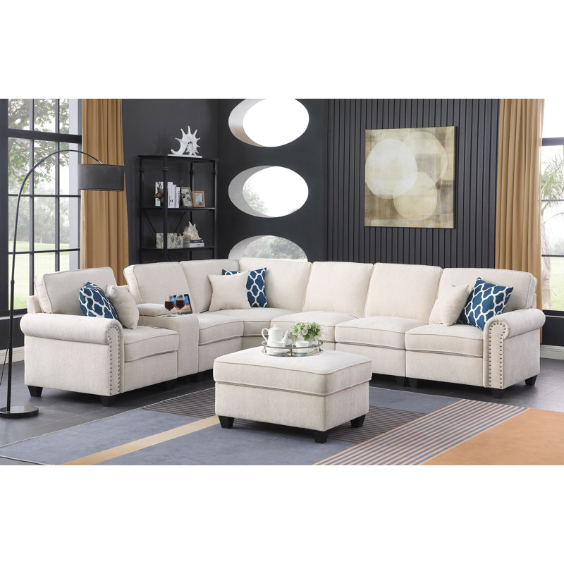 Brisia Piece Upholstered Sectional, Beige Chenille
