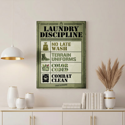 Blanchisserie Discipline de style militaire sur toile tendue, ensemble de 1 peinture à l'huile pour décor de bureau personnel