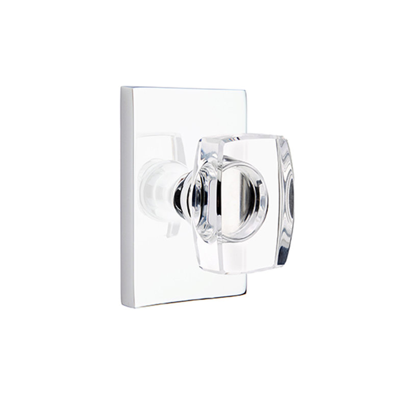 Double Dummy Windsor Crystal Knob with Modern Rectangular Rose, Polished Chrome