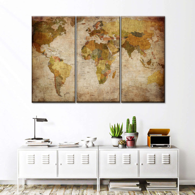 Wooden World Map III Canvas Print On Canvas Print, 16'' W x 24'' H
