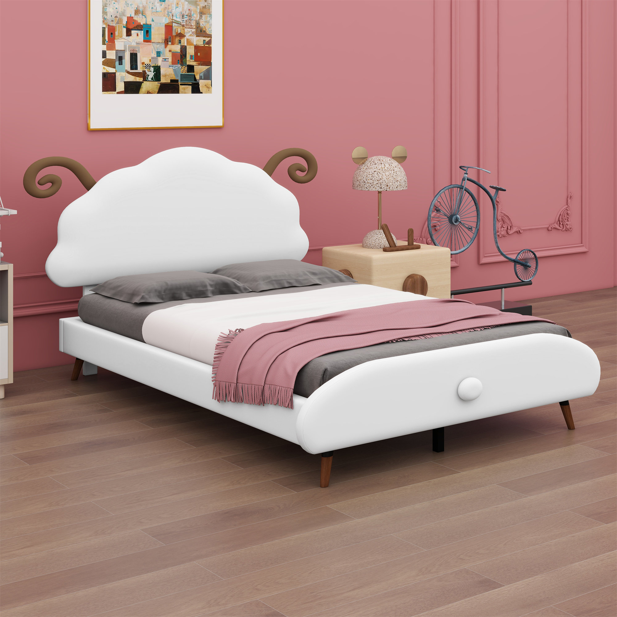 Hokku Designs Upholstered Platform Bed With Sheep-Shaped Headboard