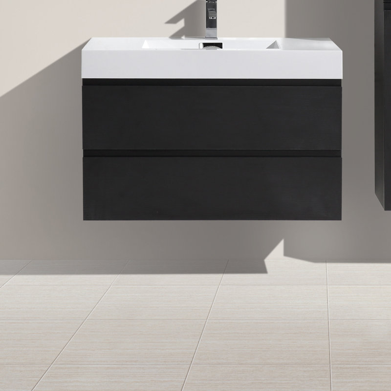 Base de meuble-lavabo simple 36 po fixée au mur seulement, Gris à haute brillance