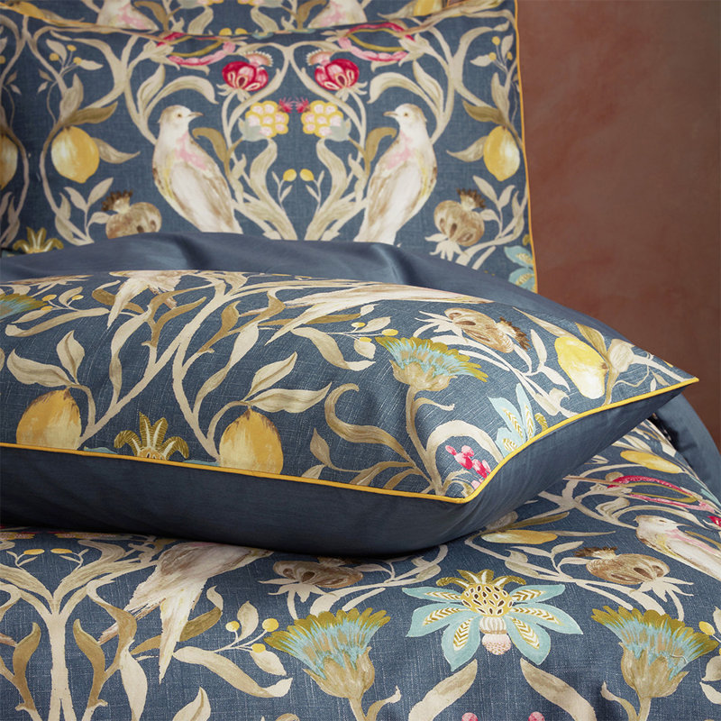 Cotton Floral Duvet Cover Set with Pillowcases Included,  Navy Blue, Double - 2 Standard Pillowcases