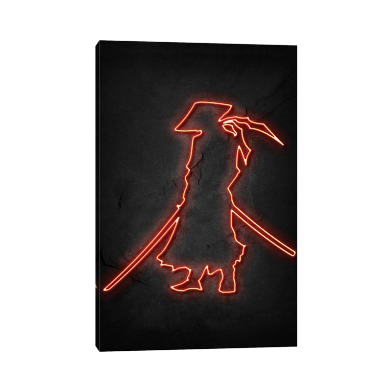 Samurai Neon by Durro Art - Wrapped Canvas Painting, 20.32 cm H x 30.48 cm W