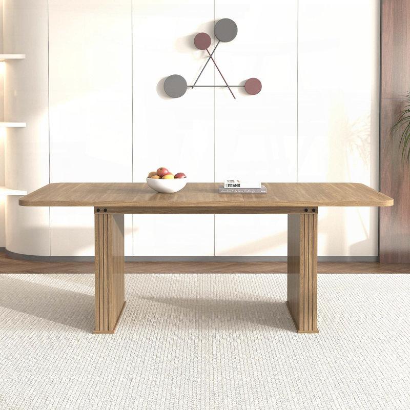 Table de salle à manger moderne en bois avec double piédestal pour 6 à 10 personnes