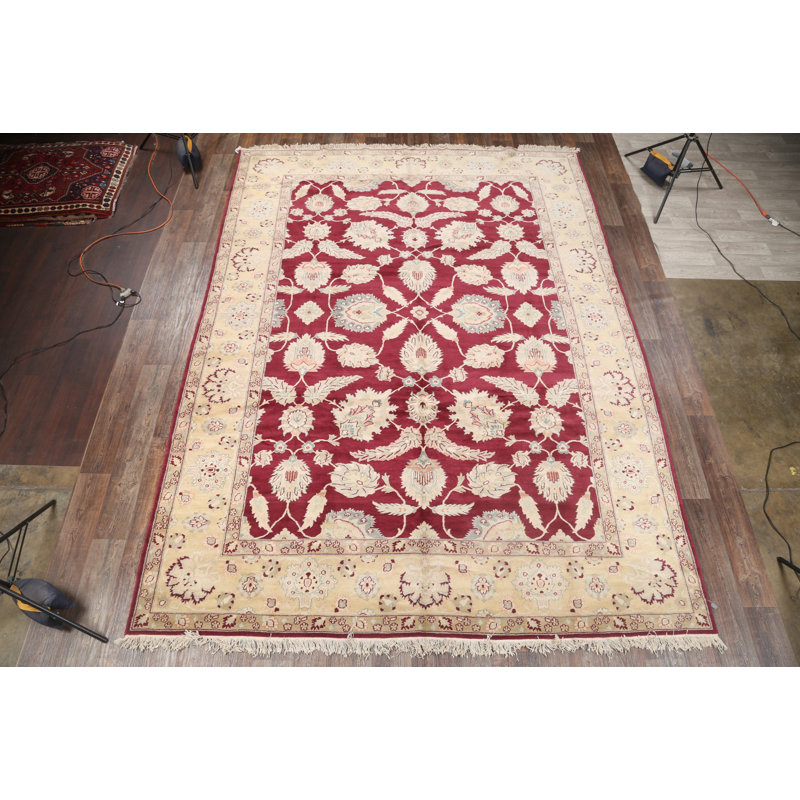 Tapis unique en laine noué à la main Oushak rouge / beige de 10 pi 2 po x 13 pi 7 po Nisaiah