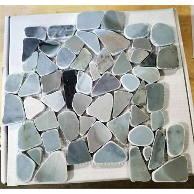 Cinderella Random Sized Polished Pebbles Mosaic Tile in Blue/Gray Floor and Wall Mosaic