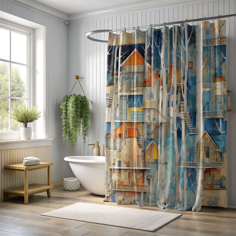 Rideau de douche abstrait Inayat, H 74 po x l 71 po