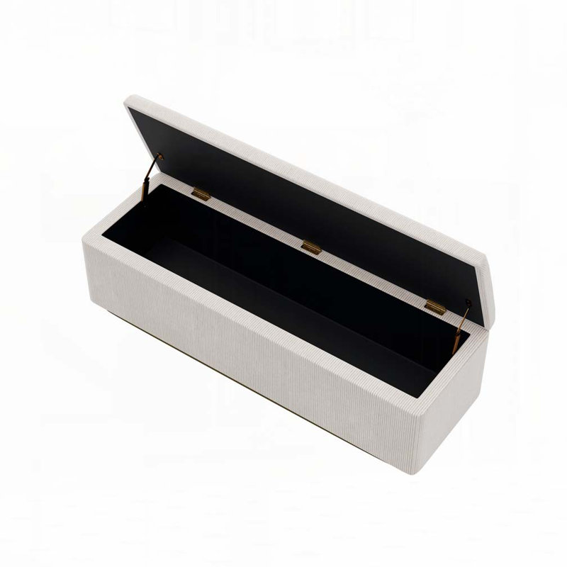 Banc de rangement rembourré en velours côtelé, Gris clair