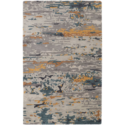 Casual Abstract, Gray/Yellow/Blue Area Rug