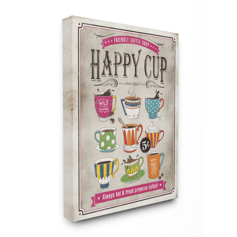 « happy cup rétro design book » par l’ester kay, impression sur toile, Toile tendue, H 30 po x l 24 po x P 1,5 po