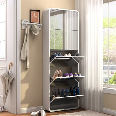 Modern Arc Design Shoe Cabinet With Full-Length Mirror
