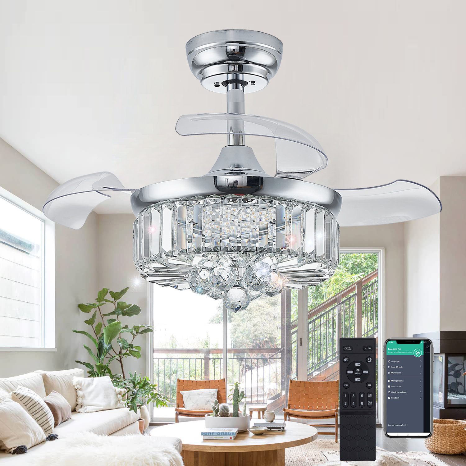 Mercer41 Ventilateur de lustre en cristal 30 "à intensité variable ...