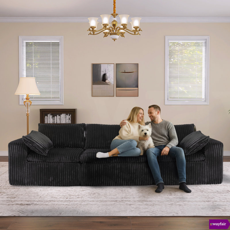 Vivianna 118.2 "W Fully Compressed Cloud Sofa, Corduroy Fabric, Deep-Seat Style, Removable Cushions, No Assembly Required