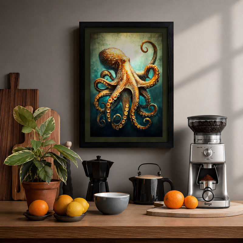 Golden Octopus Coastal - Print, A4 - 29.7 x 21.0 cm, Black