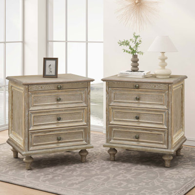 Vintage Farmhouse Nightstands Set of 2 with Hidden Pull-Out Shelf and Ample Storage