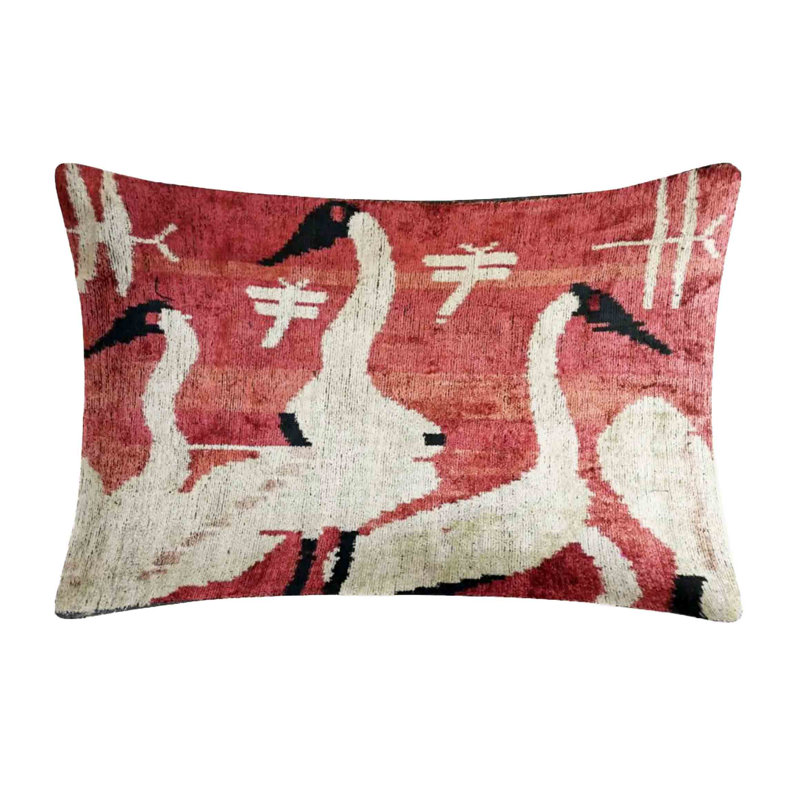 Tsuru Silk Velvet Throw Pillow and Cover
