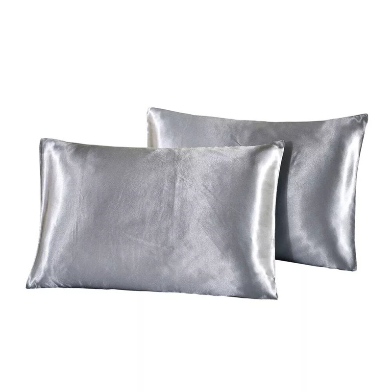 2 Pack Luxury Satin Silk Pillowcase Silk Cover Standard Queen King Pillow Cover, 20”×40” Black, Light Gray