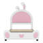 Lit plateforme tapissier simple blanc et rose avec tête de lit en forme de lapin