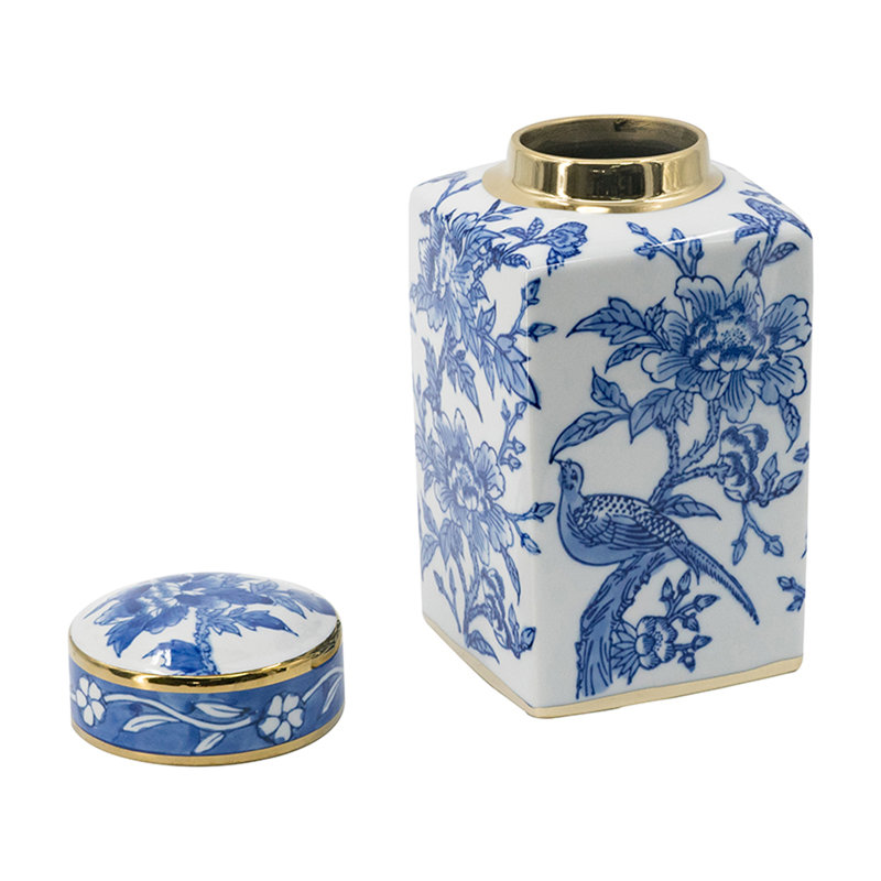 Pot en porcelaine bleue et blanche 5,5 x 5,5 x 5,5 po