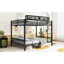 Grand lit superposé en métal noir avec tablette de rangement, pour adultes ados, cadre stable, thermolaqué, capacité de 350 lb / 600 lb en noir, garde, cadre