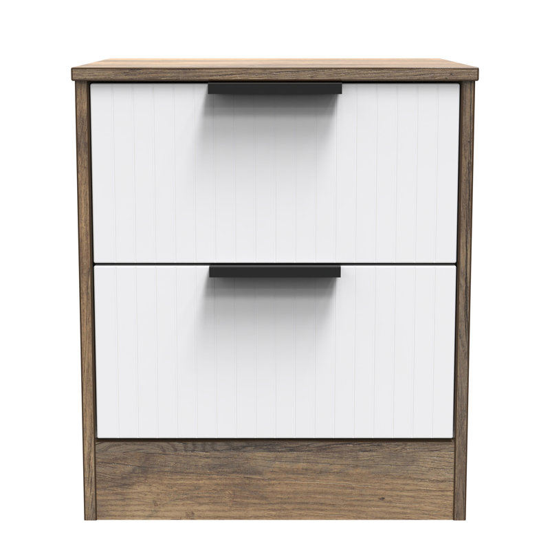 Las Vegas 45 cm W Bedside Table, White Matt/Vintage Oak