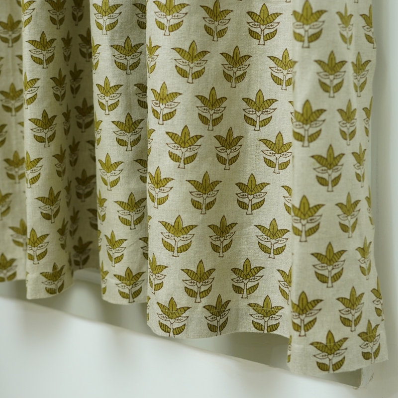 Fabdivine Block Print Floral Plated Curtain Use for Bed and Living Room, 7 Patti, 27" W x 108" L