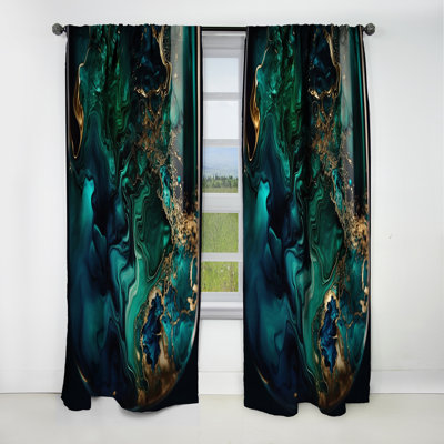 Abstract Geode Marble Green And Blue II - Abstract Marble Marble Blackout Curtain - 1 Panels