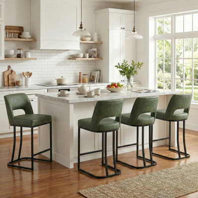 Tabouret de bar moderne en similicuir avec cadre en métal, tabourets de bar modernes à hauteur de comptoir avec dossier découpé, ensemble de 4