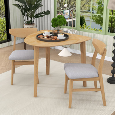 Modern 3-Piece Triangular Wood Dining Table Set with Two Curved Upholstered Chairs