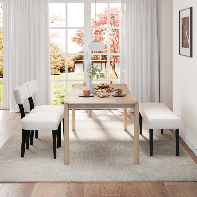 Ensemble de table de salle à manger 4 pièces en bois massif rustique avec chaise et banc, Noir, noir, noir, noir