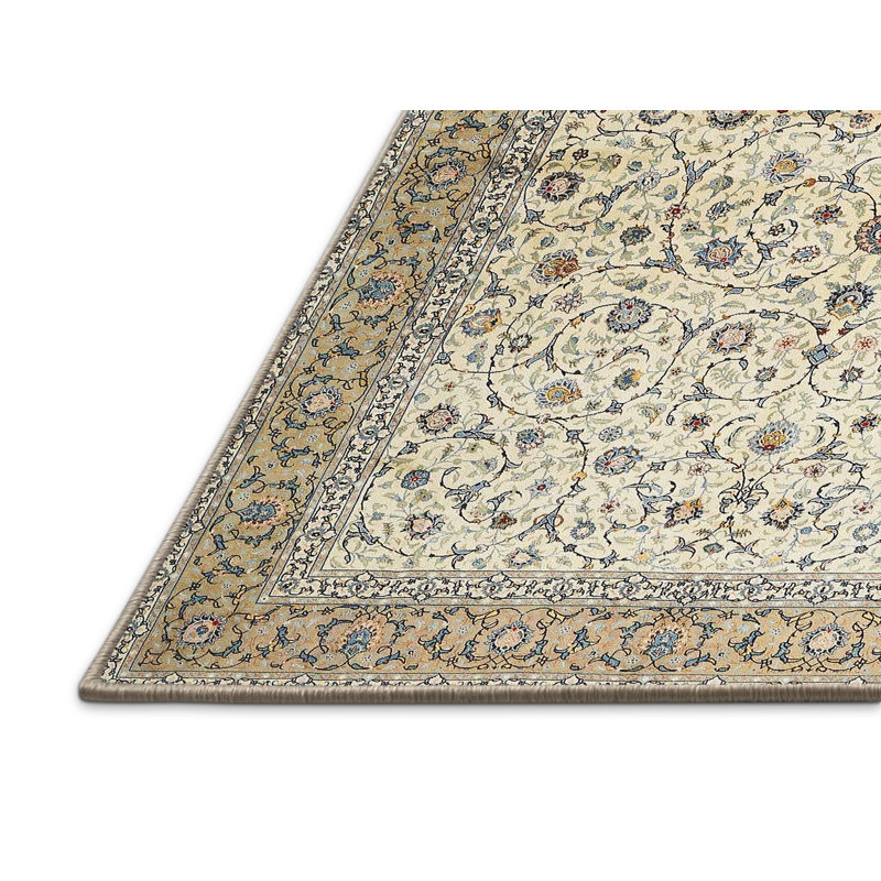Gris floral/Tapis décoratif crème Enrico, Rectangle 2 pi x 3 pi