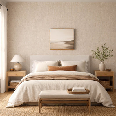 Beige Grasscloth Peel and Stick Textured Wallpaper