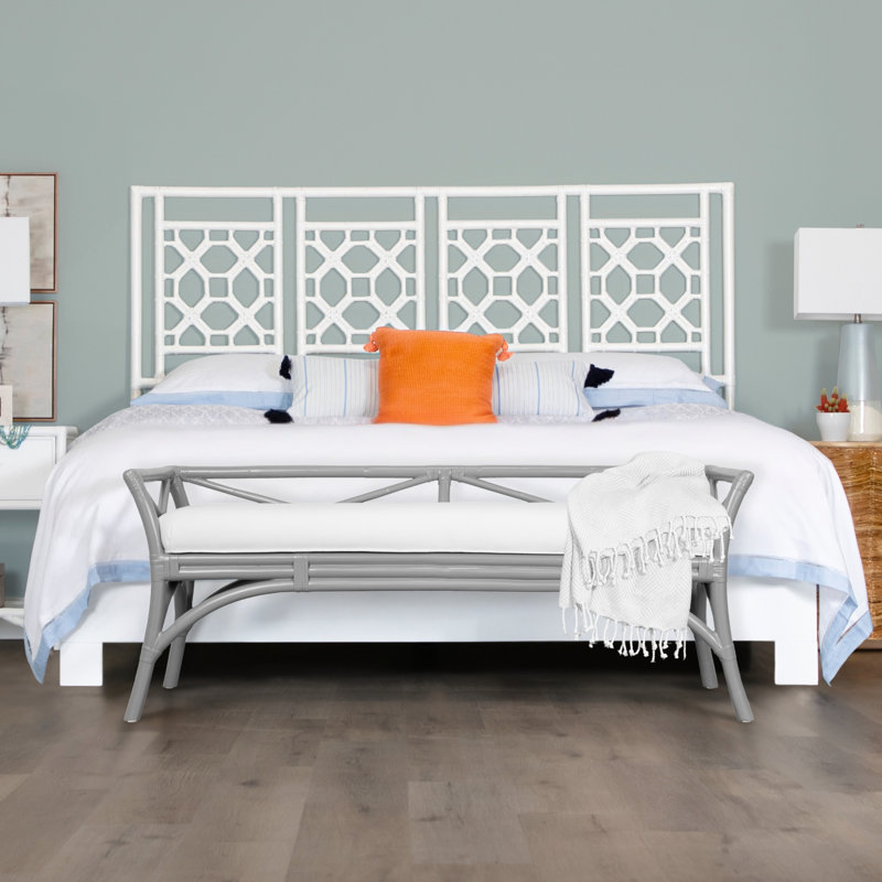 Wicker Bench, Light Gray