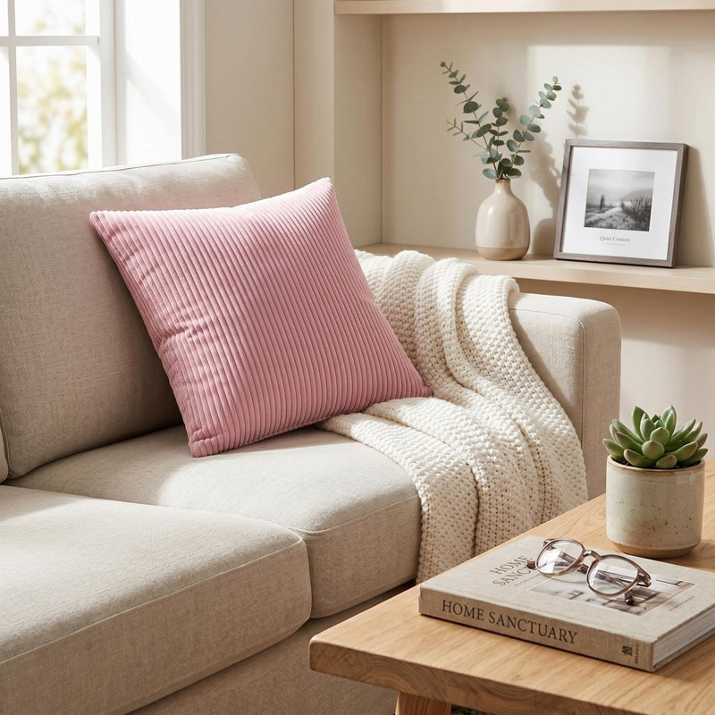 Housse de coussin simple à rayures, Pink