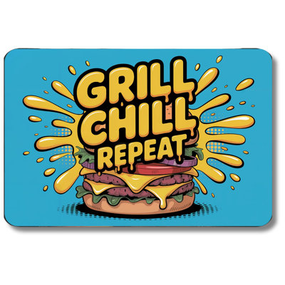 Grill Chill Repeat Metal Poster by DC | Vintage Tin Sign Wall Art for Indoor Use | 10x7" Rust-Free Aluminum Decor for Burger Place | UV Protected & Weatherproof Print | Made in USA