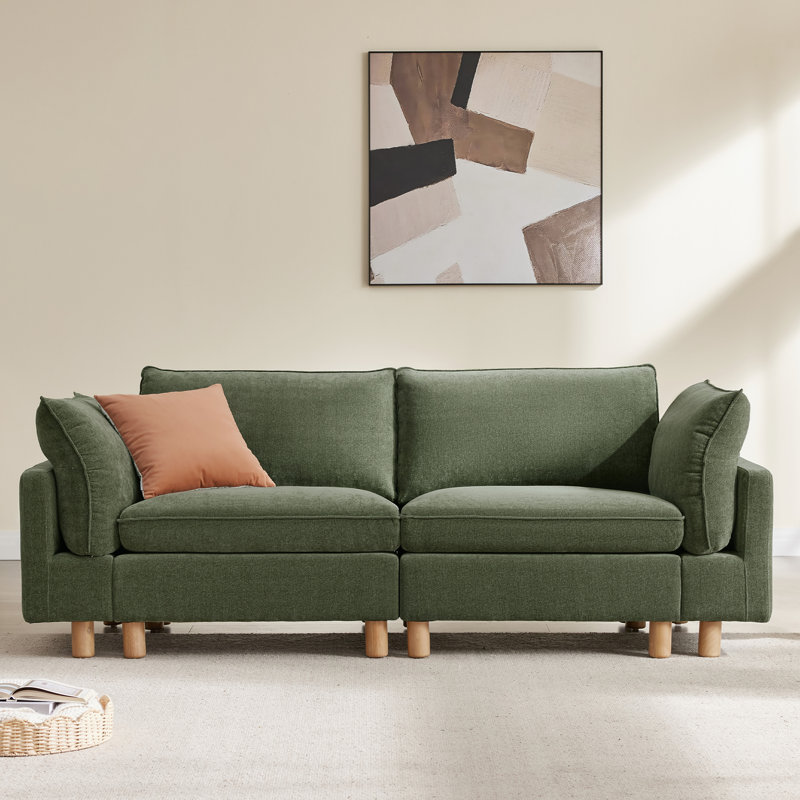 Canapé modulaire rembourré 2 pièces l 92 po avec base en bois massif Solena, Vert