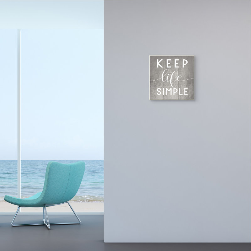 Keep Life Simple Phrase Gray Plank Pattern - Textual Art, Wood, 12" H x 12" W x 0.5" D