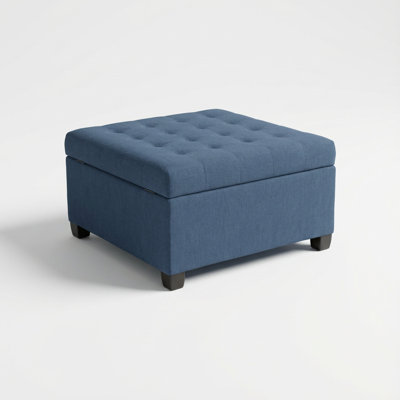 Contemporary Fabric Storage Ottoman with Tufted Lid and Hidden Storage Compartment