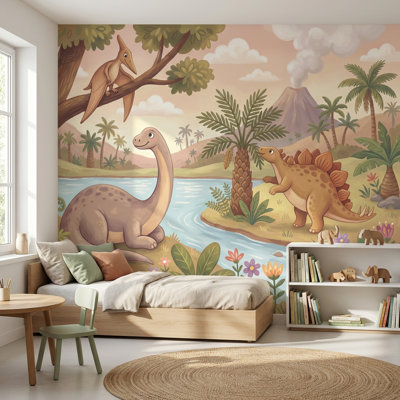 Papier peint dinosaure paysage volcanique