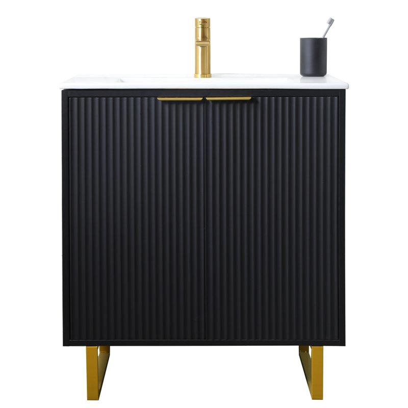 30" Free-standing Modern Single Bathroom Vanity Set(with Ceramic Sink), Black