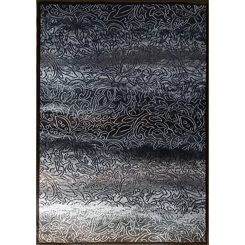 Tapis noir tissé à la machine Almarine, Rectangle 7 pi 11 po x 9 pi 10 po