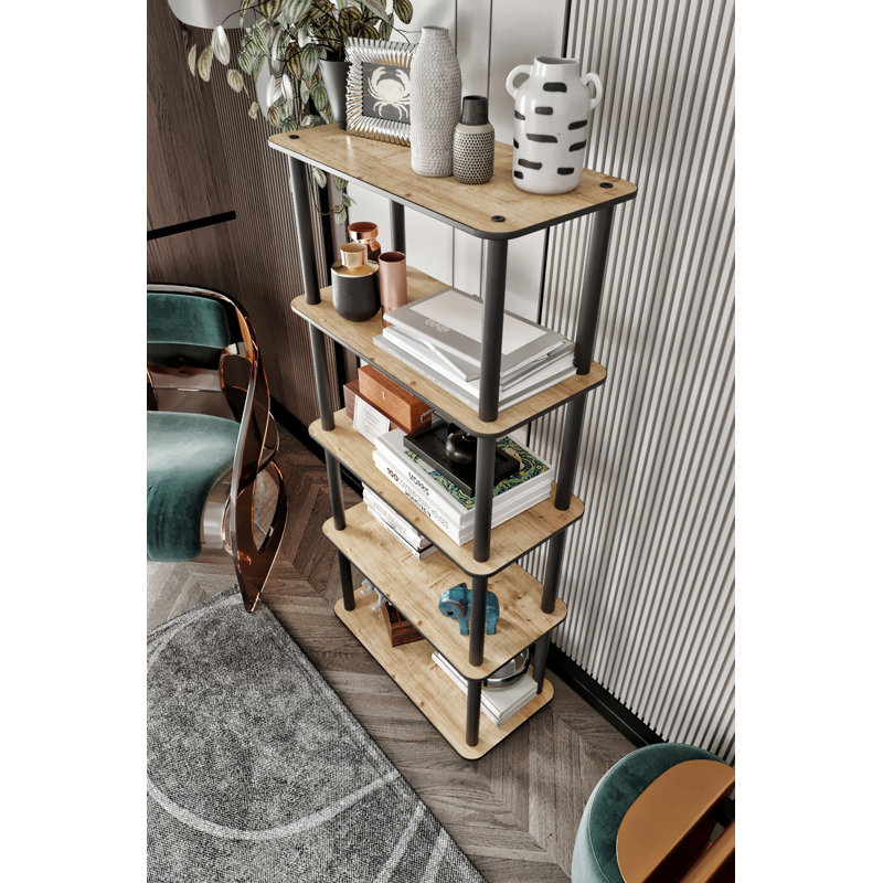 Bibliothèque moderne en chêne avec pieds Kraft compressés, 23,6 po x 54,7 po x 11,8 po | Fabrication 100% bois aggloméré, couleur unie brun | Conception industrielle élégante pour la maison ou le bureau, solution de rangement compacte et durable